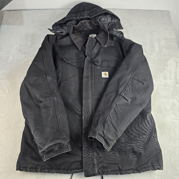Vintage Carhartt Chore Jacket CO3 BLK Snap Hood USA Men’s Size 54 Tall - Picture 1 of 12